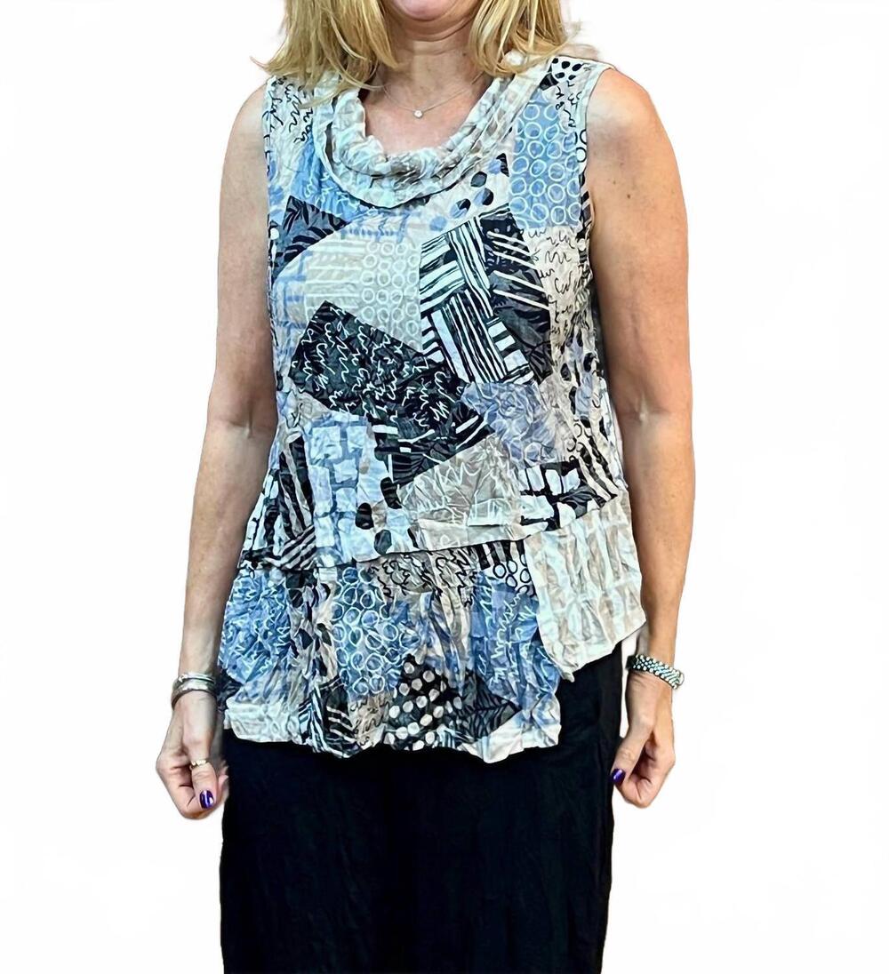 NEW SHANA APPAREL crinkle cowl neck sleevless top in khaki